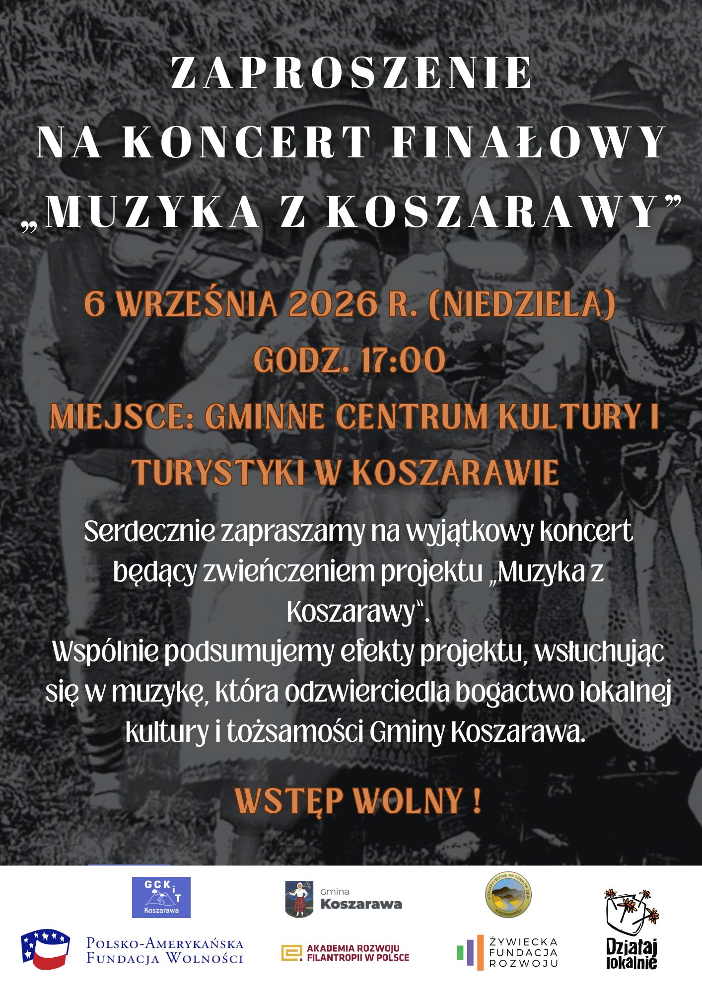 Koncert, Muzyka z Koszarawy 6.09.2026. Wstęp wolny!